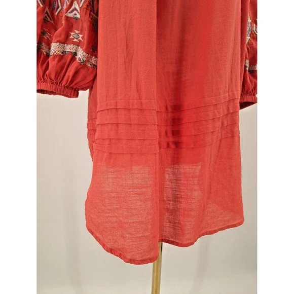 SUNDANCE Orange Geo Aztec Embroidered Boho Summer Tunic Dress Medium - Picture 6 of 8